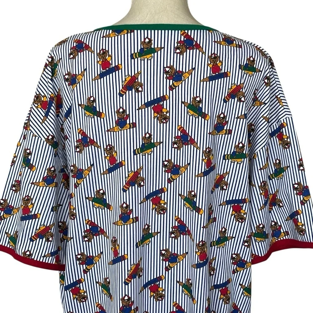 Vintage 90s Avon Christmas Pajama Dress Women’s Size M/L Teddy Bear Pencil Print